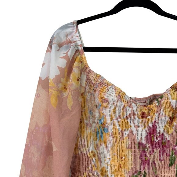 Flying Tomato Floral Smocked Romantic Puffed Dramatic Sleeve Blouse Size L - Picture 3 of 13